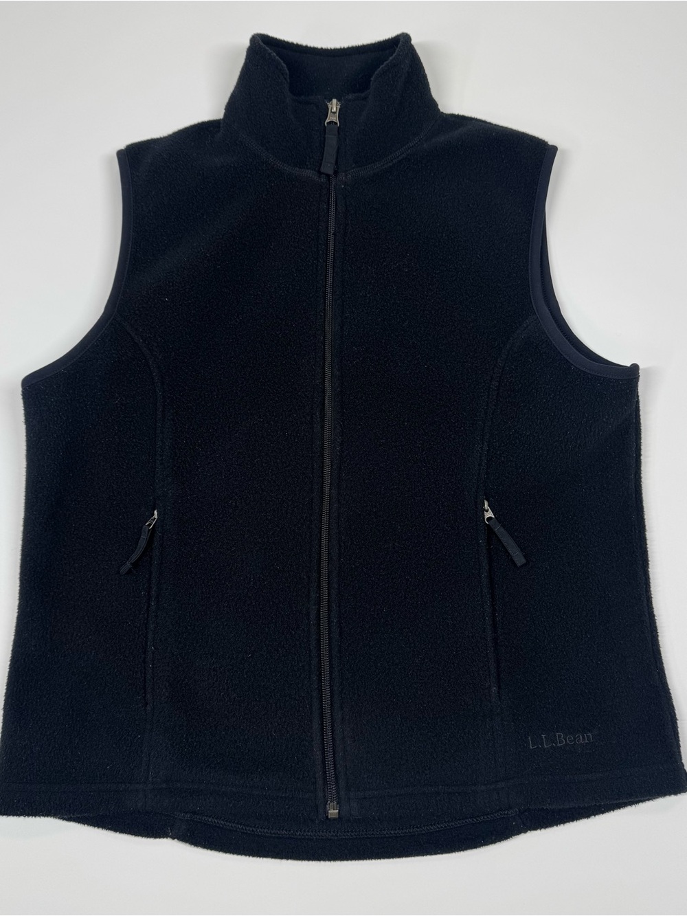 LL Bean Fleece Vest Womens Small Regular Black Full Zip Mock Neck Outdoors